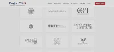 Project 2025 Coalition Partners webpage in June 2024, featuring Discovery Institute. It was removed from the website shortly after. Screenshot [posted on Twitter/X by Jackson Wheat](https://x.com/JacksonWheat1/status/1803454676282613861/photo/1).